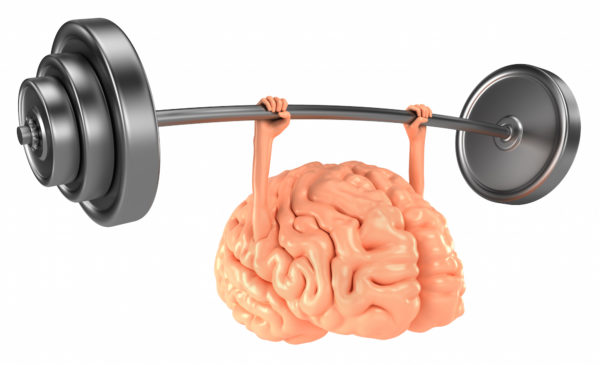 Brain lifting barbell. Mind power concept.